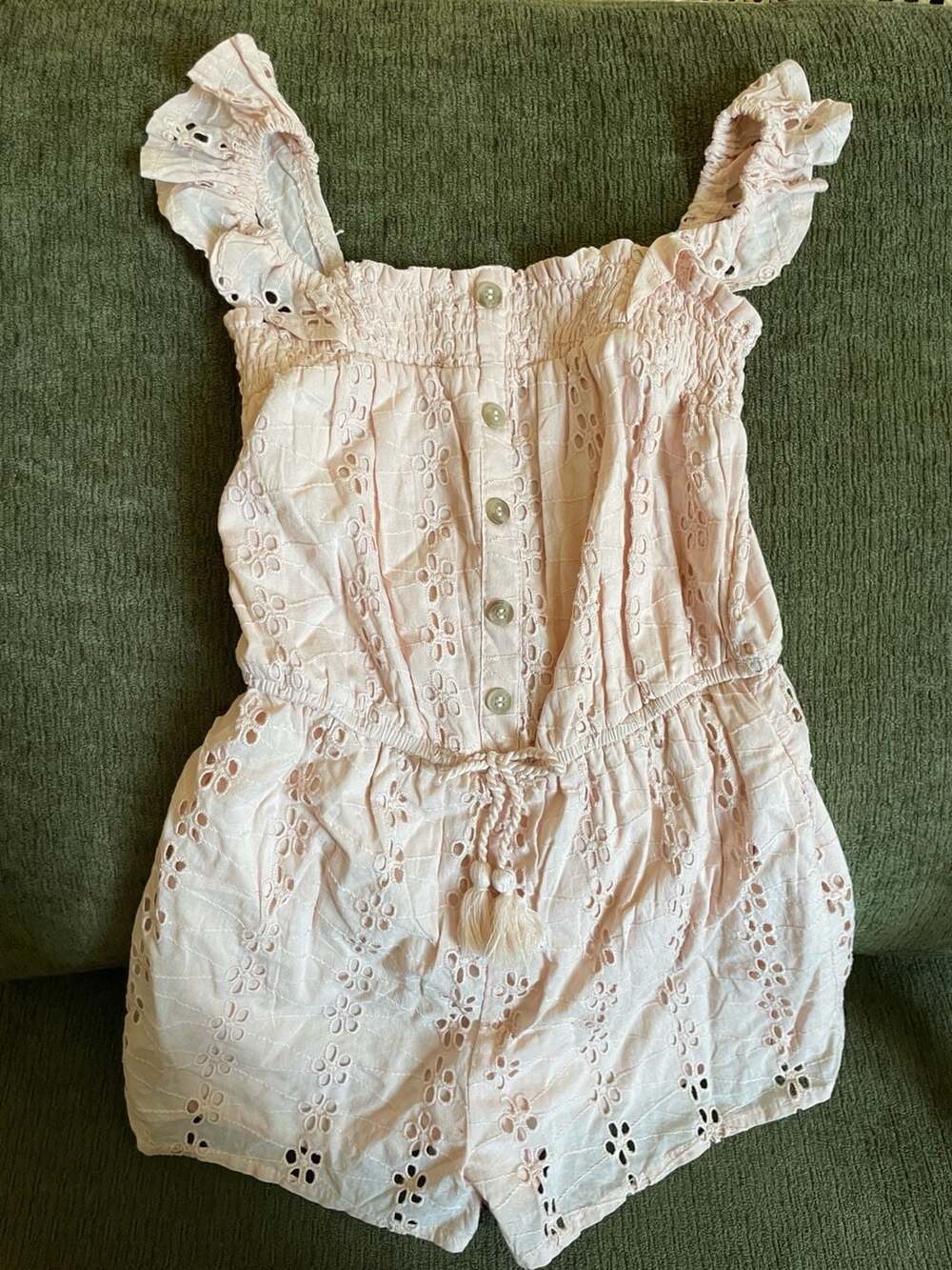 Girls Pink Eyelet Romper Size 7